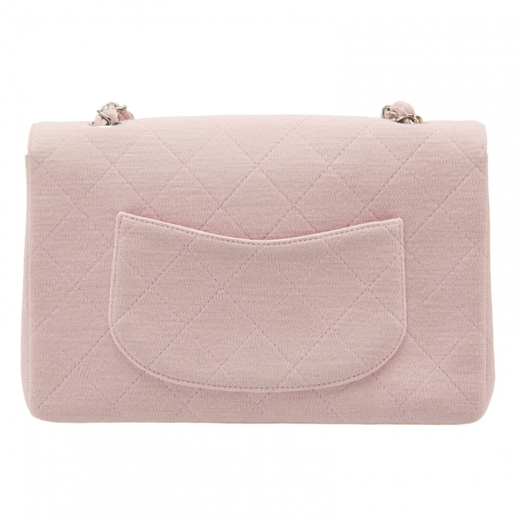 Pre Owned Chanel Light Pink Quilted Jersey Medium Vintage Classic Single Flap Bag