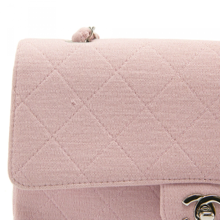 Pre Owned Chanel Light Pink Quilted Jersey Medium Vintage Classic Single Flap Bag