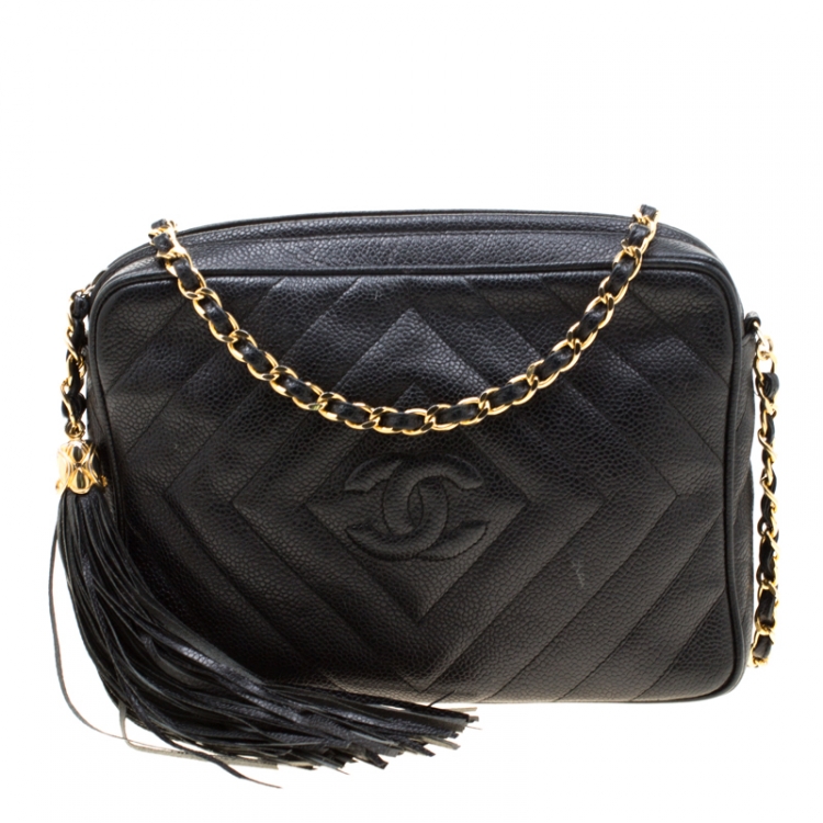 Chanel Black Chevron Leather Vintage Tassel Camera Shoulder Bag Chanel |  The Luxury Closet