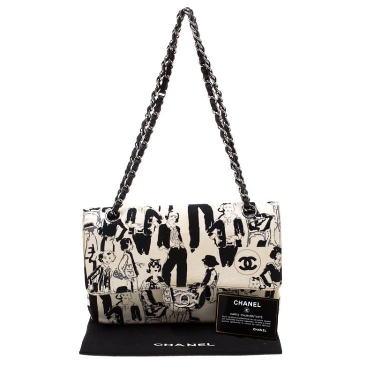 مملوكة مسبقًا Chanel White/Black Sketch Canvas Karl Lagerfeld Limited Edition Classic Double Flap Bag