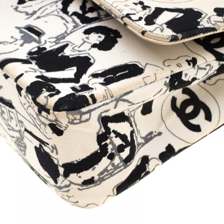 مملوكة مسبقًا Chanel White/Black Sketch Canvas Karl Lagerfeld Limited Edition Classic Double Flap Bag