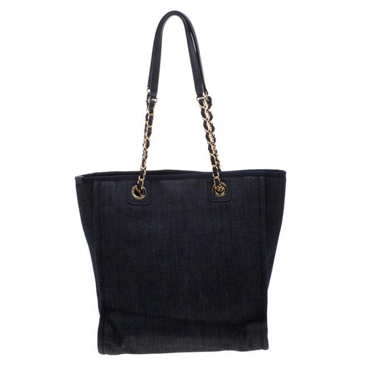 Pre Owned Chanel Blue Denim North South Deauville Chain Tote