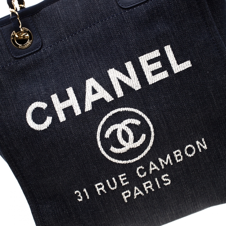Pre Owned Chanel Blue Denim North South Deauville Chain Tote