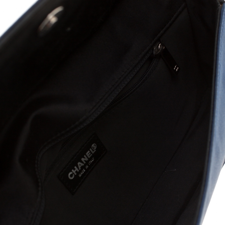 Pre Owned Chanel Blue/Black Satin Ice Cube Limited Edition Flap Bag