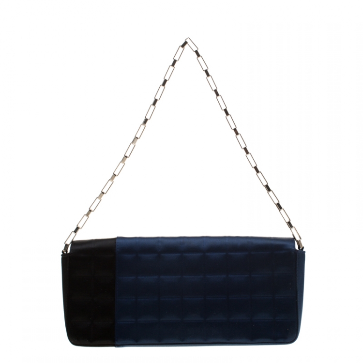 Pre Owned Chanel Blue/Black Satin Ice Cube Limited Edition Flap Bag
