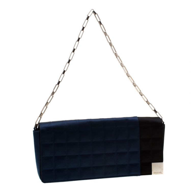 Pre Owned Chanel Blue/Black Satin Ice Cube Limited Edition Flap Bag