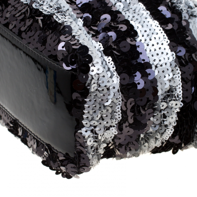Pre Owned Chanel Black/Silver Stripe Sequins Reissue Shoulder Bag