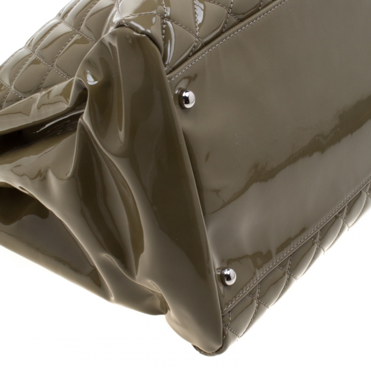 Pre Owned Chanel Olive Green Quilted Patent Leather Large Just Mademoiselle Bowling Bag