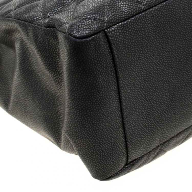 Pre Owned Chanel Metallic Grey Quilted Caviar Leather Grand Shopper Tote