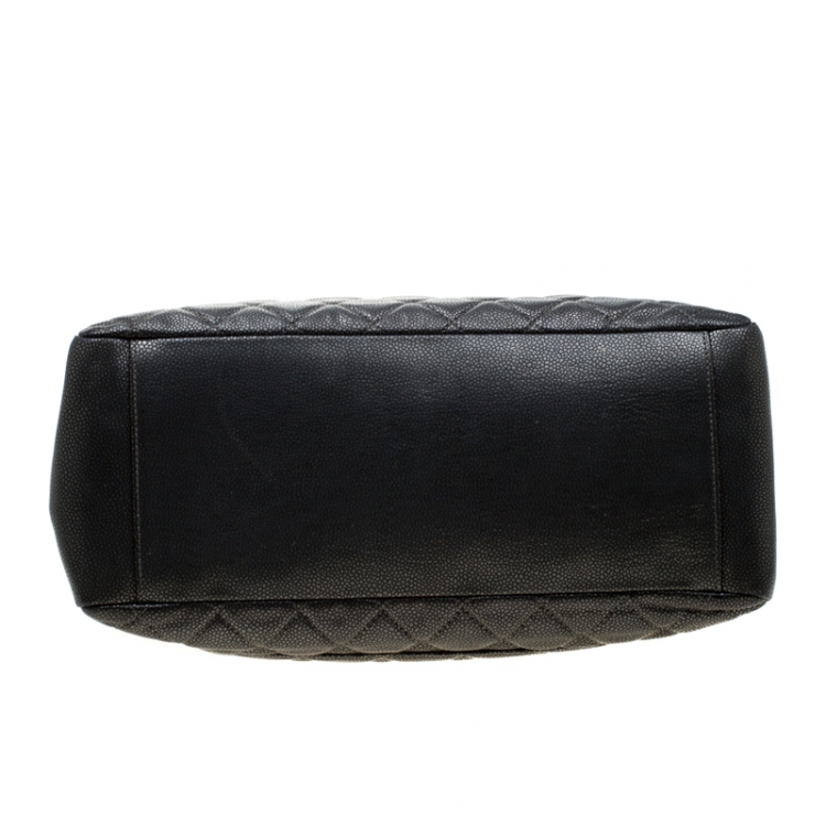 Pre Owned Chanel Metallic Grey Quilted Caviar Leather Grand Shopper Tote