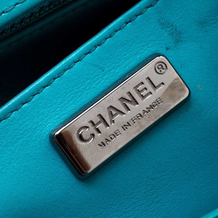 Pre Owned Chanel Turquoise Python New Mini Classic Single Flap Bag