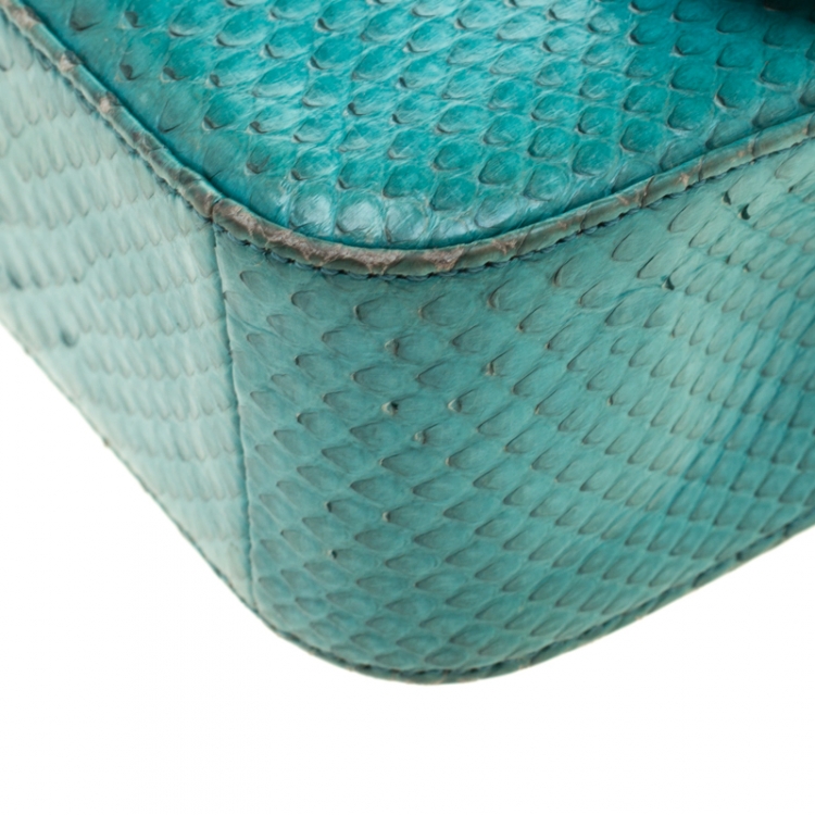 Pre Owned Chanel Turquoise Python New Mini Classic Single Flap Bag
