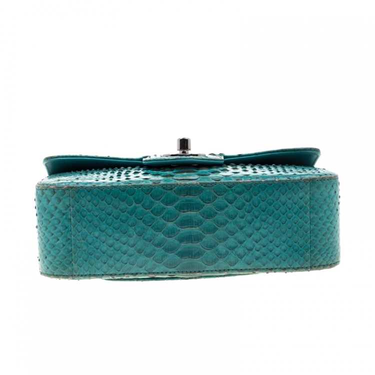 Pre Owned Chanel Turquoise Python New Mini Classic Single Flap Bag