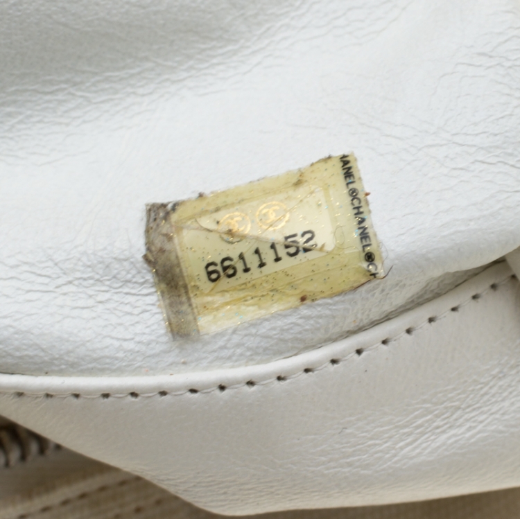 Pre Owned Chanel White Quilted Canvas and Leather CC Boston Bag