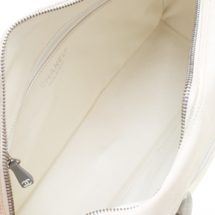 Pre Owned Chanel White Quilted Canvas and Leather CC Boston Bag