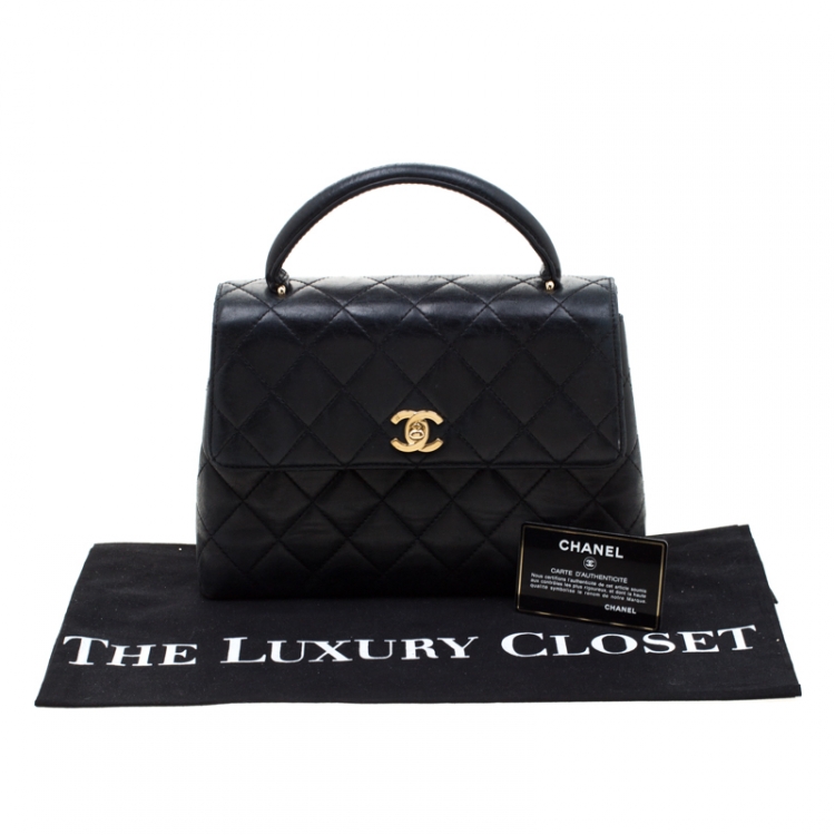 Pre Owned Chanel Black Quilted Leather Small Kelly Top Handle Bag