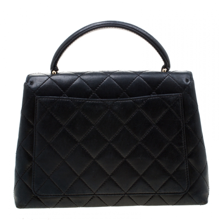 Pre Owned Chanel Black Quilted Leather Small Kelly Top Handle Bag