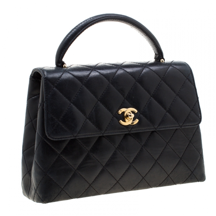 Pre Owned Chanel Black Quilted Leather Small Kelly Top Handle Bag