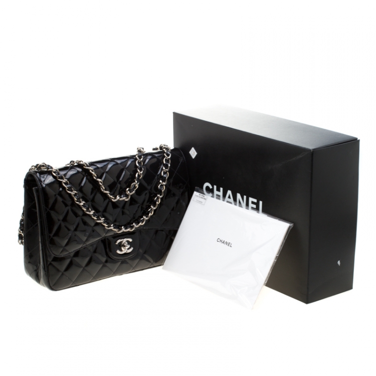Pre Owned Chanel Black Quilted Patent Leather Jumbo Classic Single Flap Bag