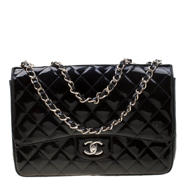 Chanel Black Quilted Patent Leather Jumbo Classic Single Flap Bag