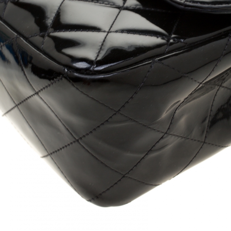 Pre Owned Chanel Black Quilted Patent Leather Jumbo Classic Single Flap Bag