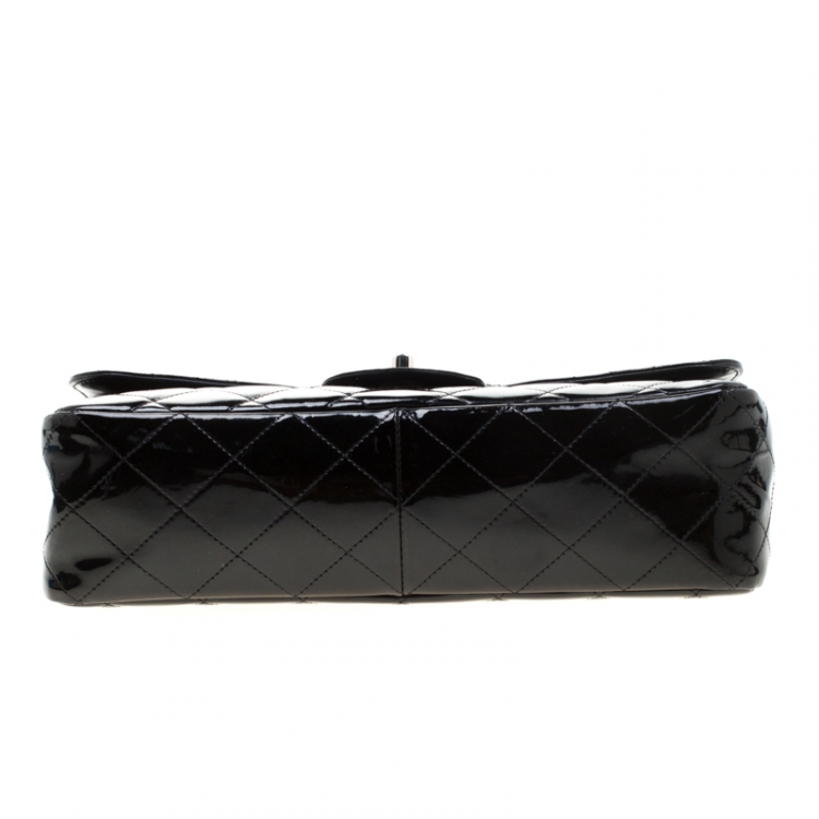 Pre Owned Chanel Black Quilted Patent Leather Jumbo Classic Single Flap Bag