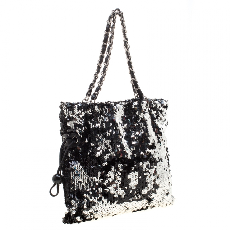 Pre Owned Chanel Black Sequins Embellished Summer Night Drawstring Bag