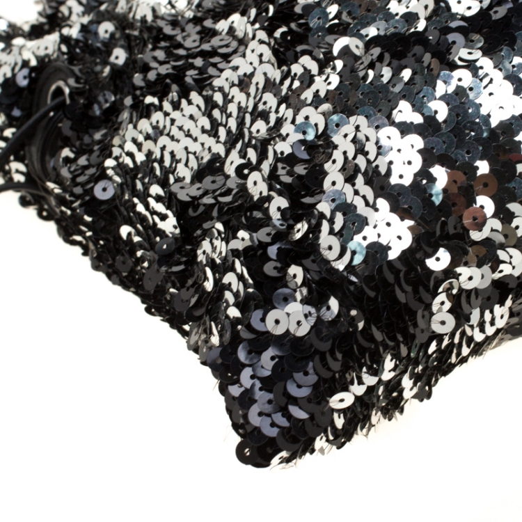 Pre Owned Chanel Black Sequins Embellished Summer Night Drawstring Bag