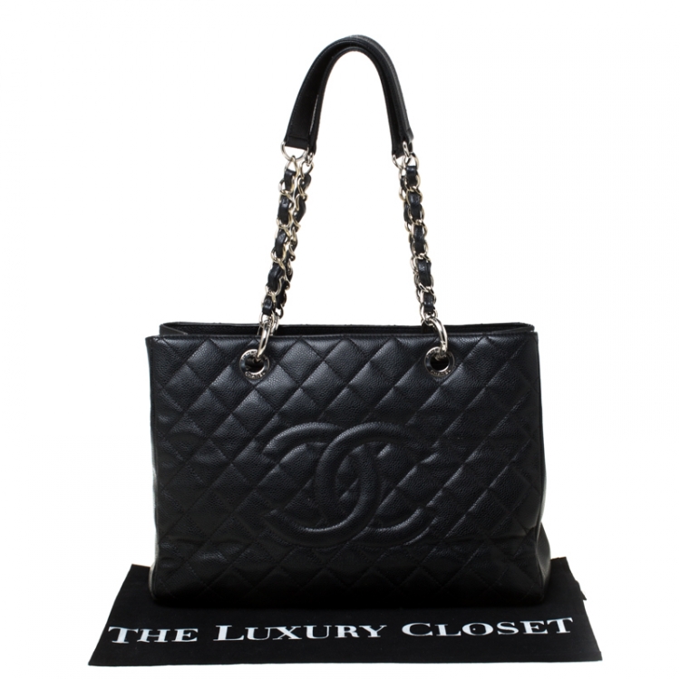 Pre Owned Chanel Black Quilted Caviar Leather Grand Shopper Tote