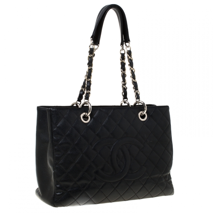 Pre Owned Chanel Black Quilted Caviar Leather Grand Shopper Tote