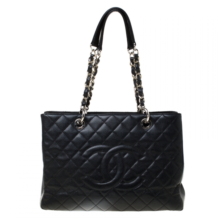 Pre Owned Chanel Black Quilted Caviar Leather Grand Shopper Tote