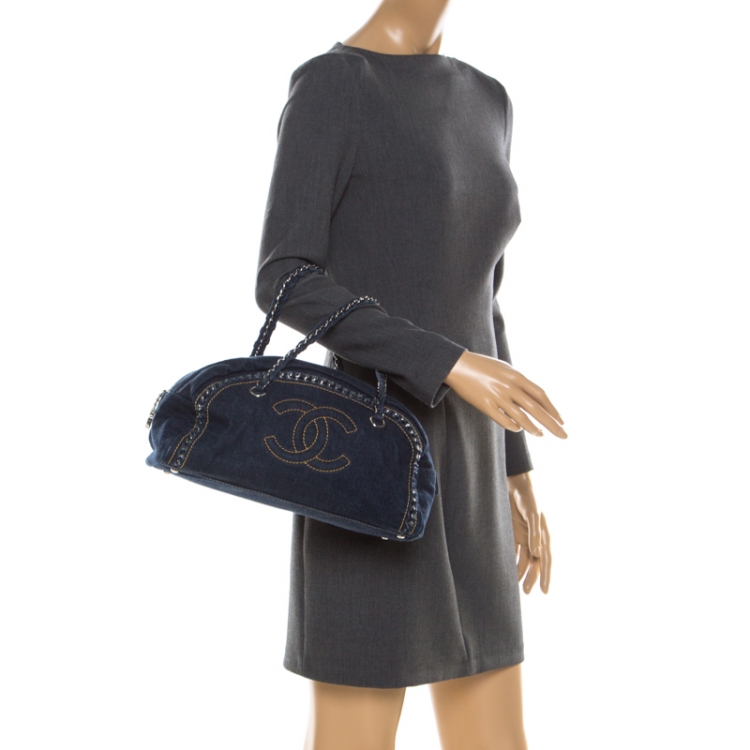 Chanel Navy Blue Denim Medium Chain Trim Luxe Ligne Bowler Bag Chanel | TLC