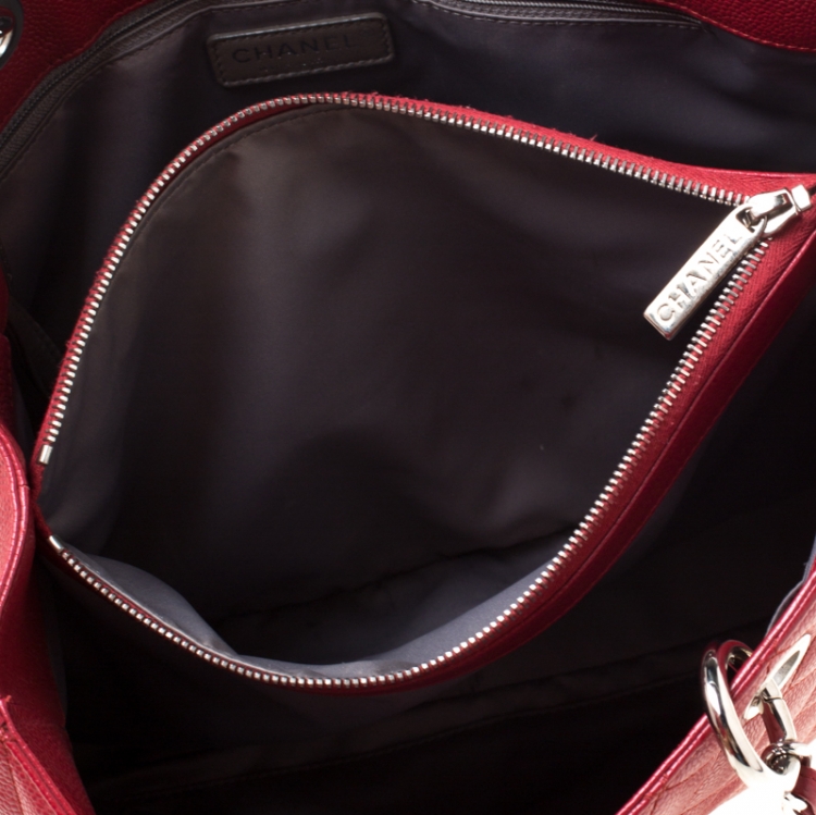Pre Owned Chanel Red Quilted Caviar Leather Grand Shopper Tote