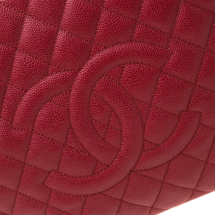 Pre Owned Chanel Red Quilted Caviar Leather Grand Shopper Tote