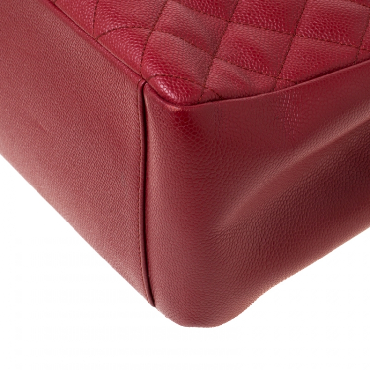 Pre Owned Chanel Red Quilted Caviar Leather Grand Shopper Tote