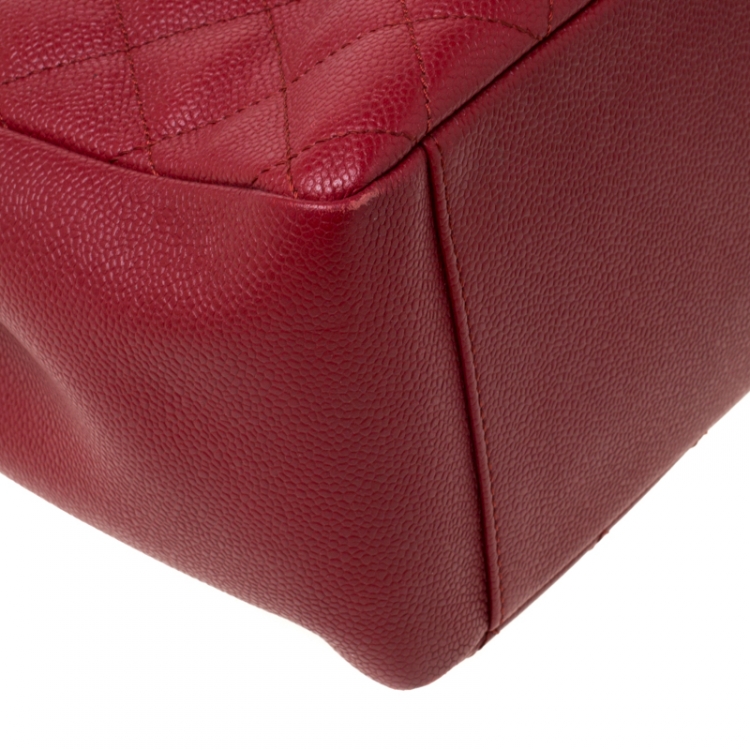 Pre Owned Chanel Red Quilted Caviar Leather Grand Shopper Tote