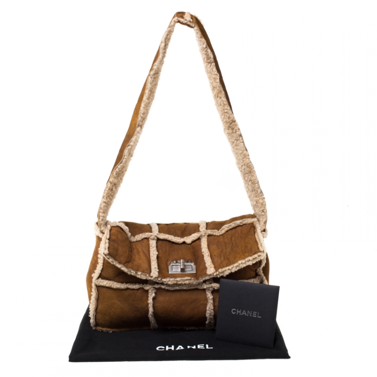 Pre Owned Chanel Tan/Beige Suede and Mouton Fur Reissue Shoulder Bag
