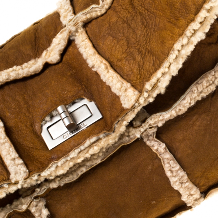 Pre Owned Chanel Tan/Beige Suede and Mouton Fur Reissue Shoulder Bag