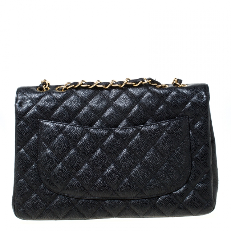 مملوكة مسبقًا Chanel Black Quilted Caviar Leather Jumbo Classic Single Flap Bag