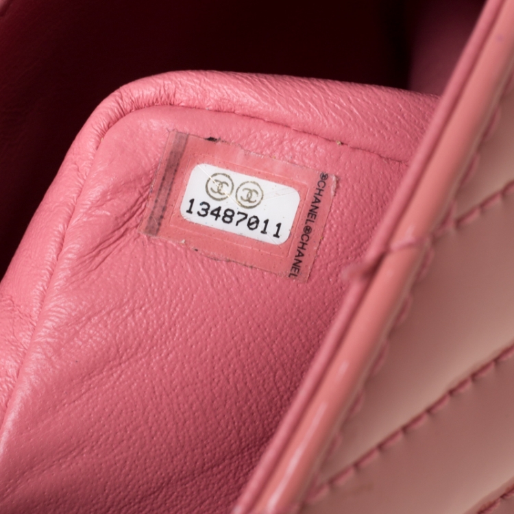 Pre Owned Chanel Pink Chevron Patent Leather Maxi Classic Single Flap Bag