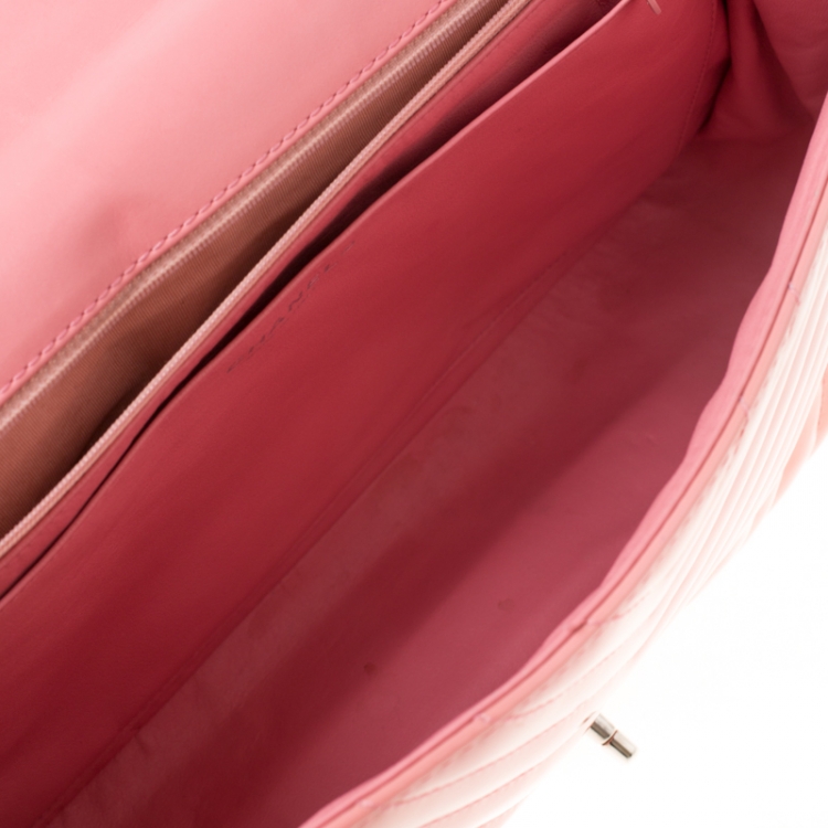 Pre Owned Chanel Pink Chevron Patent Leather Maxi Classic Single Flap Bag