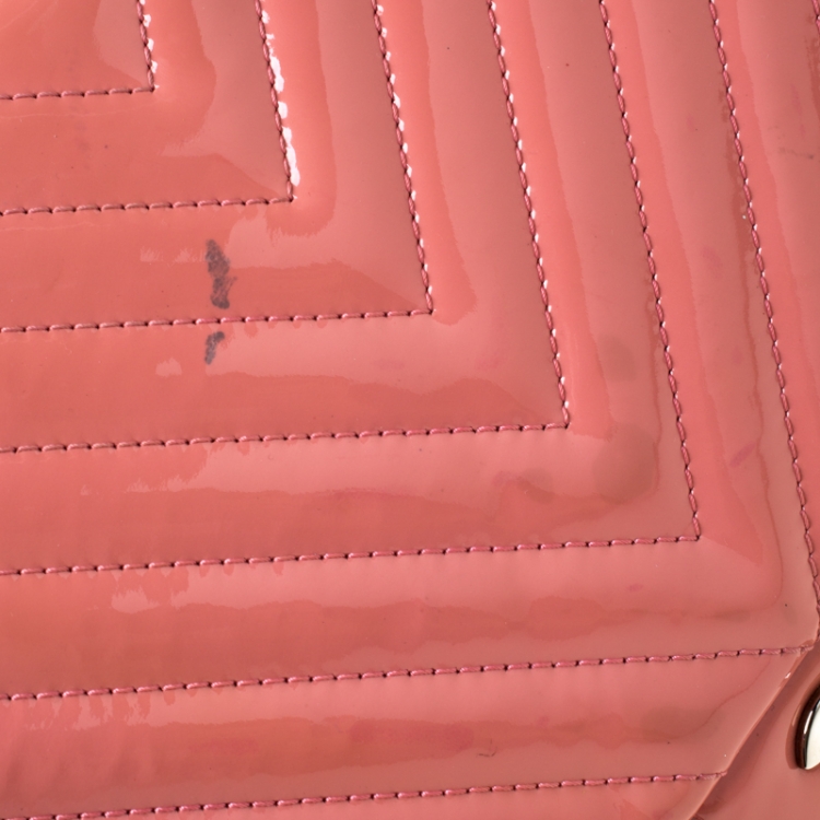 Pre Owned Chanel Pink Chevron Patent Leather Maxi Classic Single Flap Bag