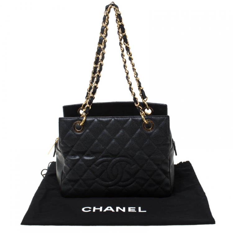 Pre Owned Chanel Black Quilted Caviar Leather Petite Timeless Shopper Tote