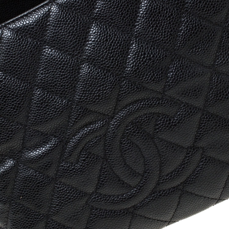 Pre Owned Chanel Black Quilted Caviar Leather Petite Timeless Shopper Tote