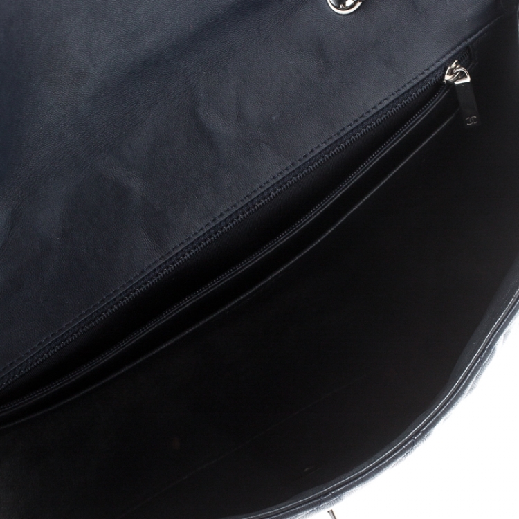 Pre Owned Chanel Navy Blue Quilted Leather Jumbo Classic Single Flap Bag