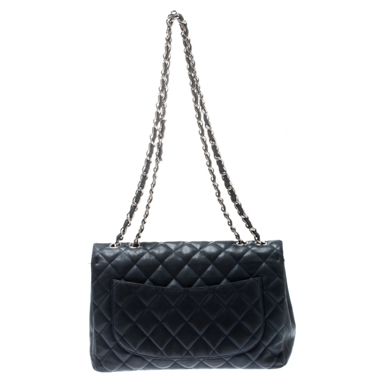 Pre Owned Chanel Navy Blue Quilted Leather Jumbo Classic Single Flap Bag