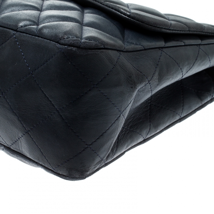 Pre Owned Chanel Navy Blue Quilted Leather Jumbo Classic Single Flap Bag
