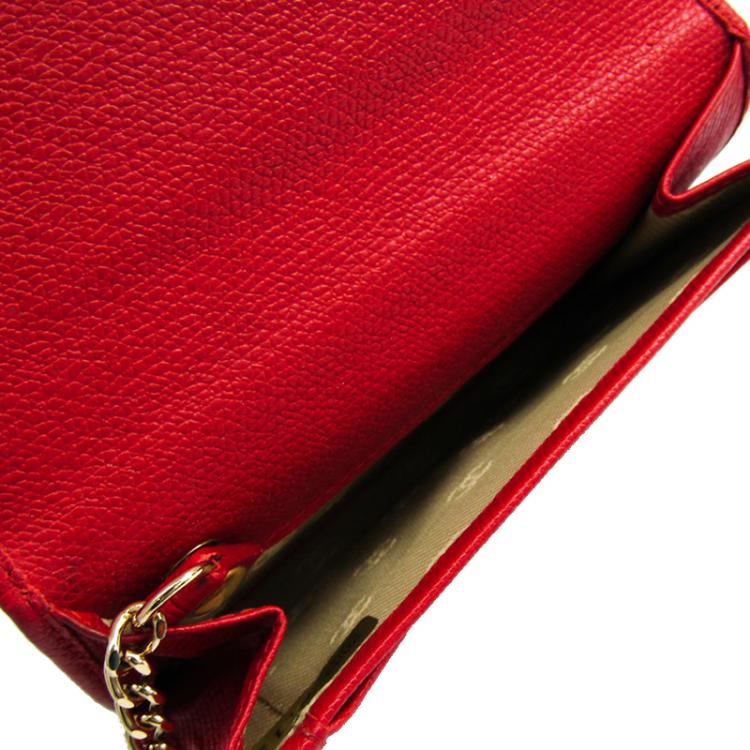 Pre Owned Chanel Red Calfskin Leather Coco Button Card Case