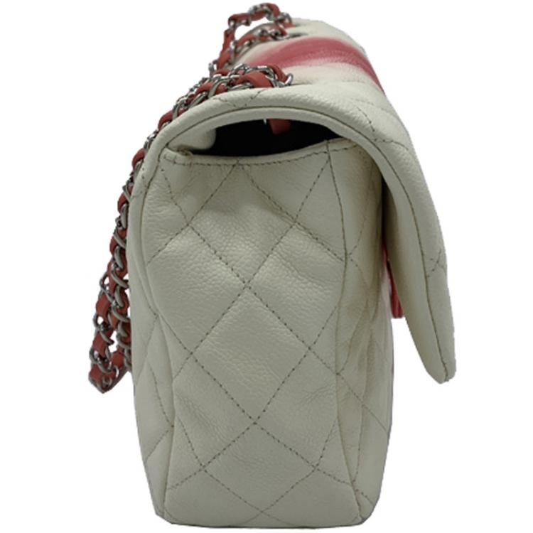 Chanel White/Red Quilted Caviar Leather Jumbo Ombre Single Flap Bag Chanel