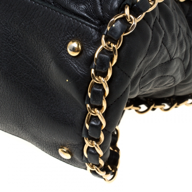 Pre Owned Chanel Black Quilted Leather Large Chain Me Hobo               
